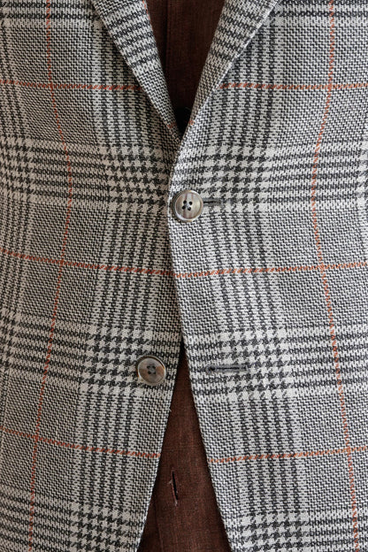 Check Light Grey Wool & Linen Kenton Jacket Amalfi Trend - View Three