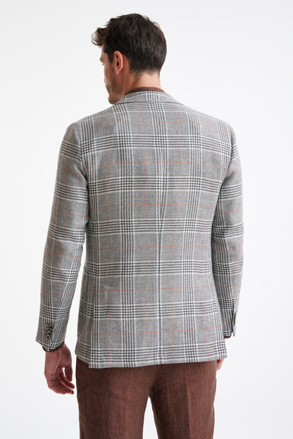 Check Light Grey Wool & Linen Kenton Jacket Amalfi Trend - View Seven