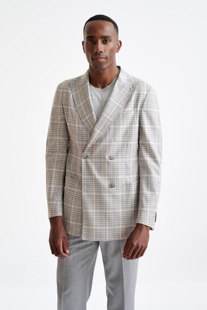 Check Beige Super 130's Wool Kenton Jacket Mosaic - View One