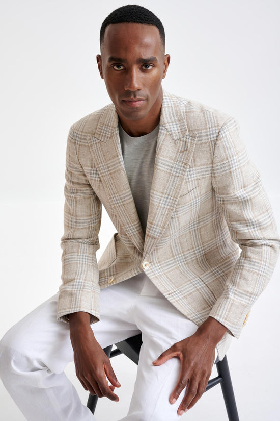 Beige Grey Cream Cotton & Linen Soho Jacket Amalfi Trend - View Three