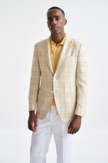 Check Yellow Cotton & Linen Kenton Jacket Amalfi Trend - View One