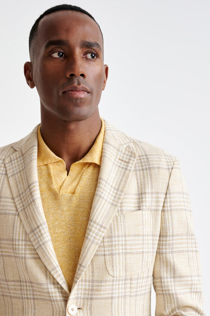 Check Yellow Cotton & Linen Kenton Jacket Amalfi Trend - View Three