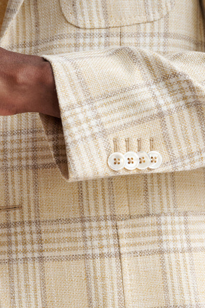 Check Yellow Cotton & Linen Kenton Jacket Amalfi Trend - View Five