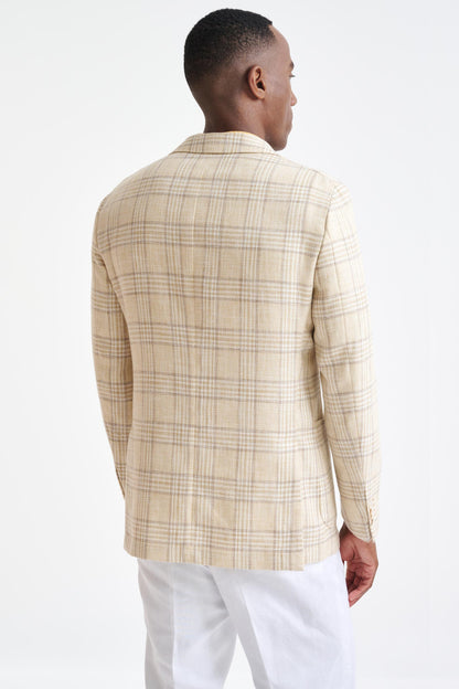Check Yellow Cotton & Linen Kenton Jacket Amalfi Trend - View Seven