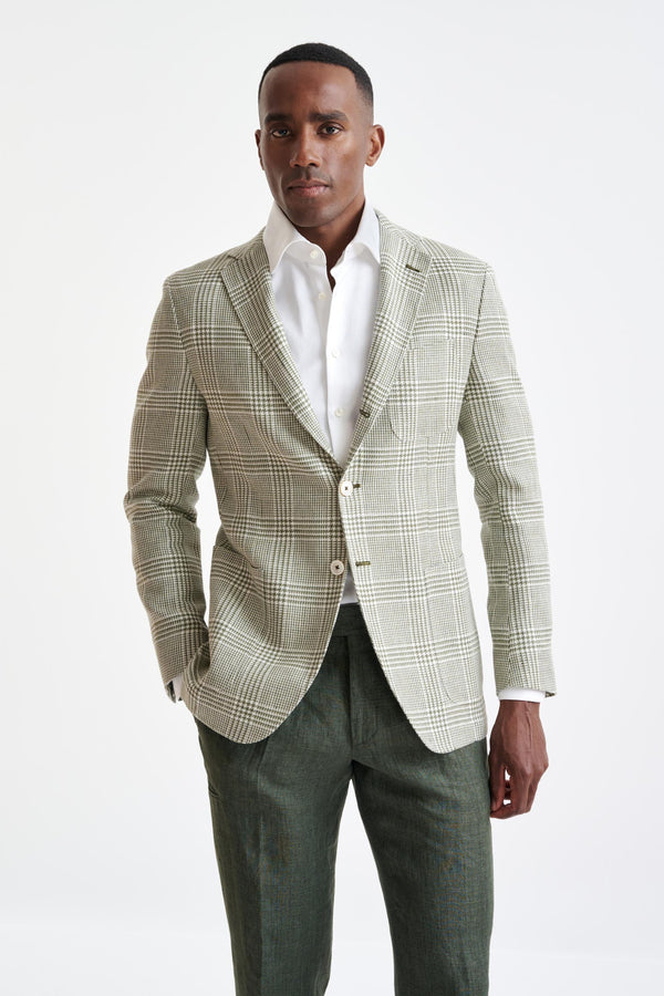 Waldgrüne Kenton-Jacke aus Wolle und Leinen Amalfi Trend