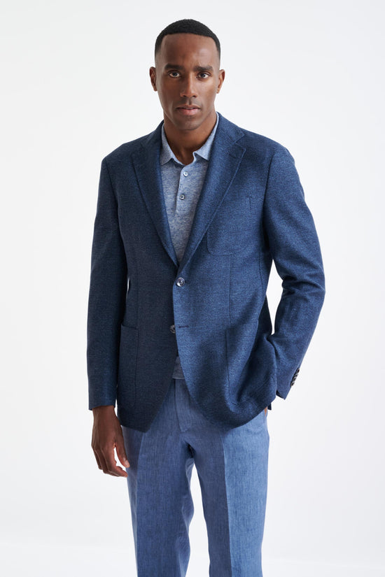Mid Blue Wool & Linen Kenton Check Jacket Amalfi Trend - View One