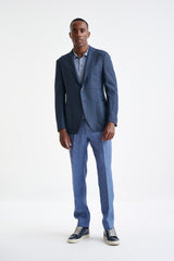 Mid Blue Wool & Linen Kenton Check Jacket Amalfi Trend - View Two