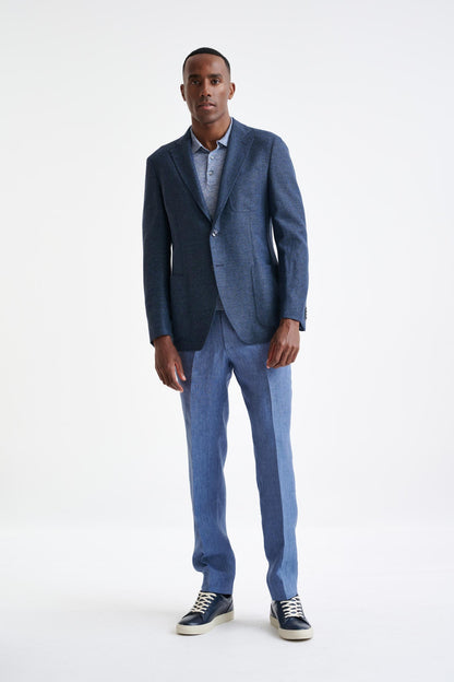 Mid Blue Wool & Linen Kenton Check Jacket Amalfi Trend - View Two
