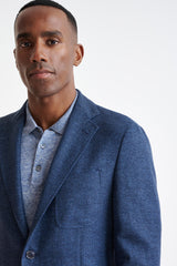 Mid Blue Wool & Linen Kenton Check Jacket Amalfi Trend - View Three
