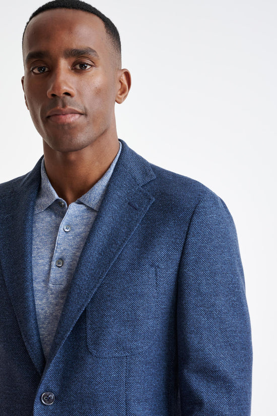 Mid Blue Wool & Linen Kenton Check Jacket Amalfi Trend - View Three