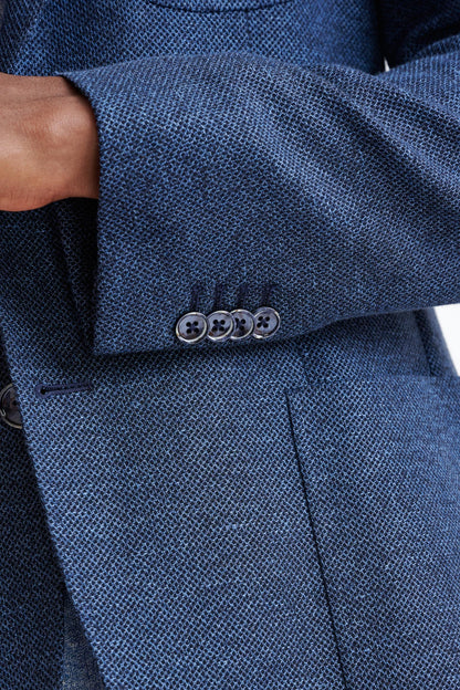 Mid Blue Wool & Linen Kenton Check Jacket Amalfi Trend - View Four