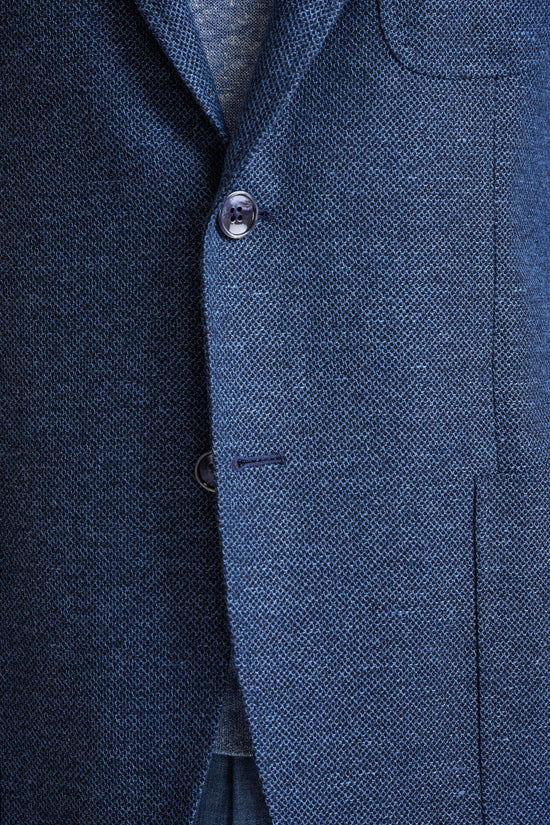 Mid Blue Wool & Linen Kenton Check Jacket Amalfi Trend - View Five