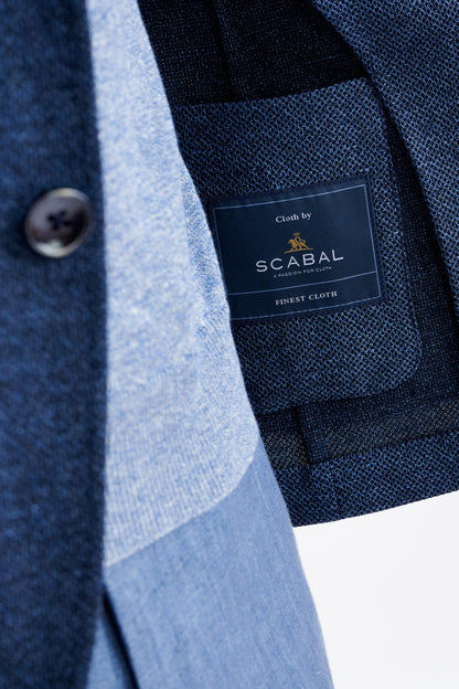 Mid Blue Wool & Linen Kenton Check Jacket Amalfi Trend - View Six