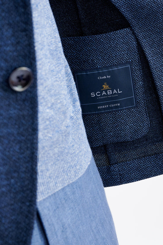 Mid Blue Wool & Linen Kenton Check Jacket Amalfi Trend - View Six