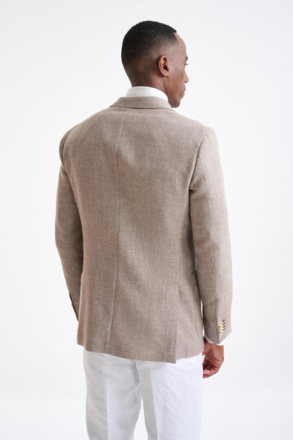 Light Brown Wool & Linen Kenton Jacket Amalfi Trend - View Eight