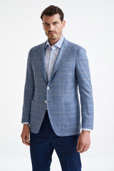 Check Light Blue Wool & Silk Kenton Jacket Amalfi Trend - View One