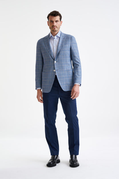 Check Light Blue Wool & Silk Kenton Jacket Amalfi Trend - View Two