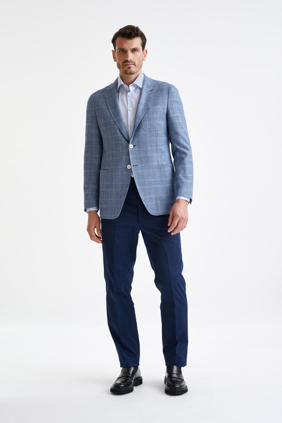 Check Light Blue Wool & Silk Kenton Jacket Amalfi Trend - View Two