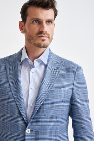 Check Light Blue Wool & Silk Kenton Jacket Amalfi Trend - View Three