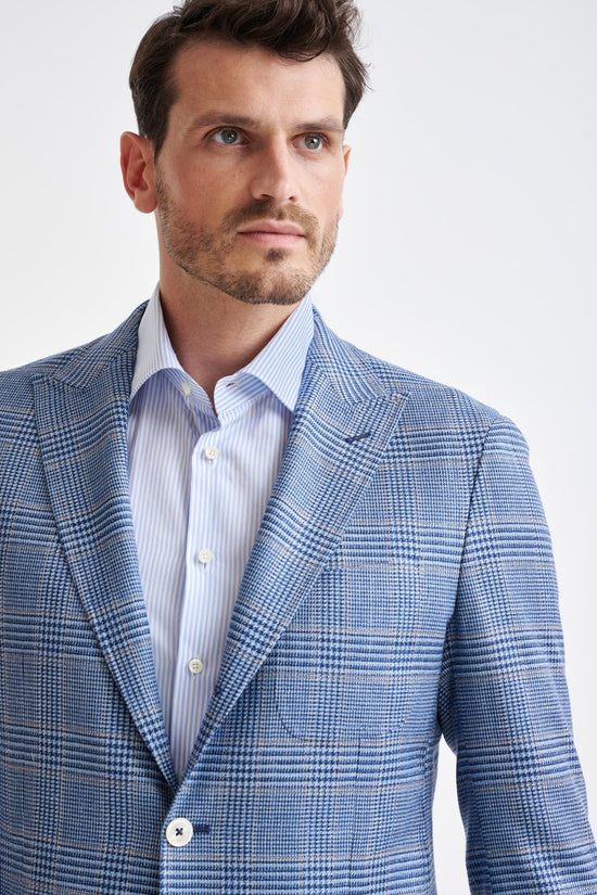 Check Light Blue Wool & Silk Kenton Jacket Amalfi Trend - View Three