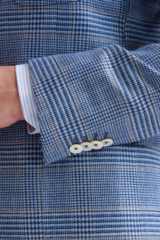 Check Light Blue Wool & Silk Kenton Jacket Amalfi Trend - View Four