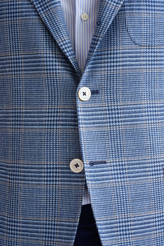 Check Light Blue Wool & Silk Kenton Jacket Amalfi Trend - View Five
