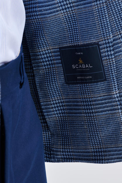 Check Light Blue Wool & Silk Kenton Jacket Amalfi Trend - View Six