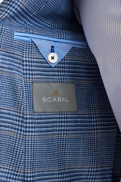 Check Light Blue Wool & Silk Kenton Jacket Amalfi Trend - View Seven