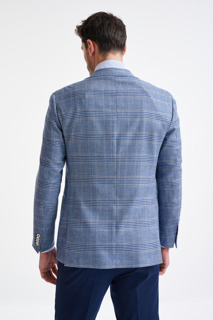 Check Light Blue Wool & Silk Kenton Jacket Amalfi Trend - View Eight