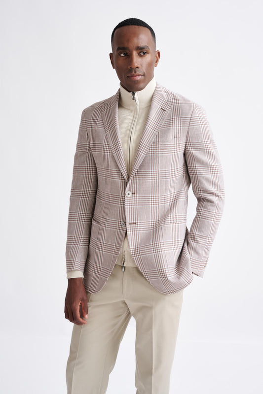 Brown Off White Linen & Wool Kenton Jacket Amalfi Trend - View One