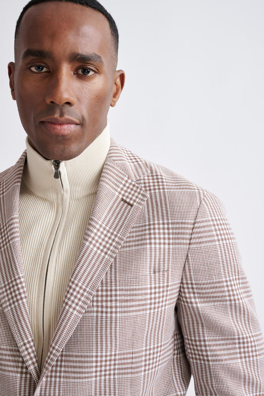 Brown Off White Linen & Wool Kenton Jacket Amalfi Trend - View Three