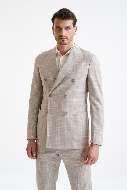 Brown Cream Check Wool Kenton Jacket Lifestyle - View One