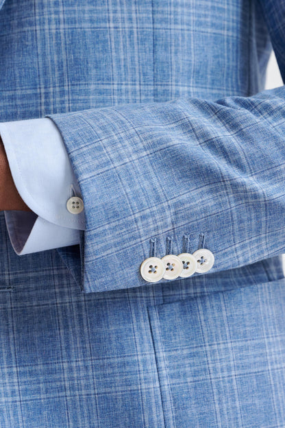 Mid Blue Wool & Cotton Kenton Jacket Lifestyle - View Five