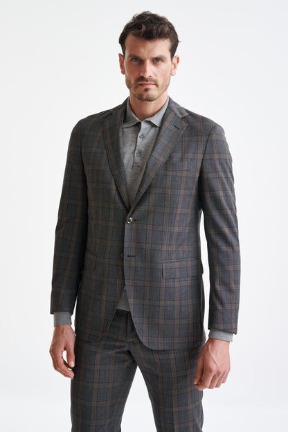 Grey Brown Check Wool Kenton Jacket Lifestyle - View One