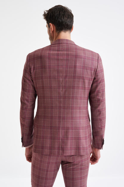 Check Pink Burgundy Super 130's Wool Soho Jacket Mosaic - View Seven