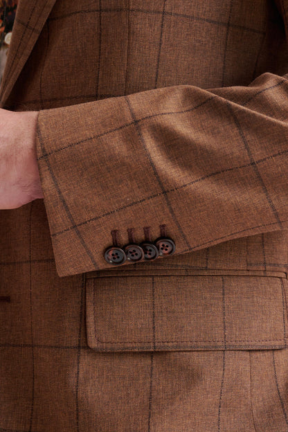 Brown Check Wool & Cotton Kenton Jacket Lifestyle - View Four