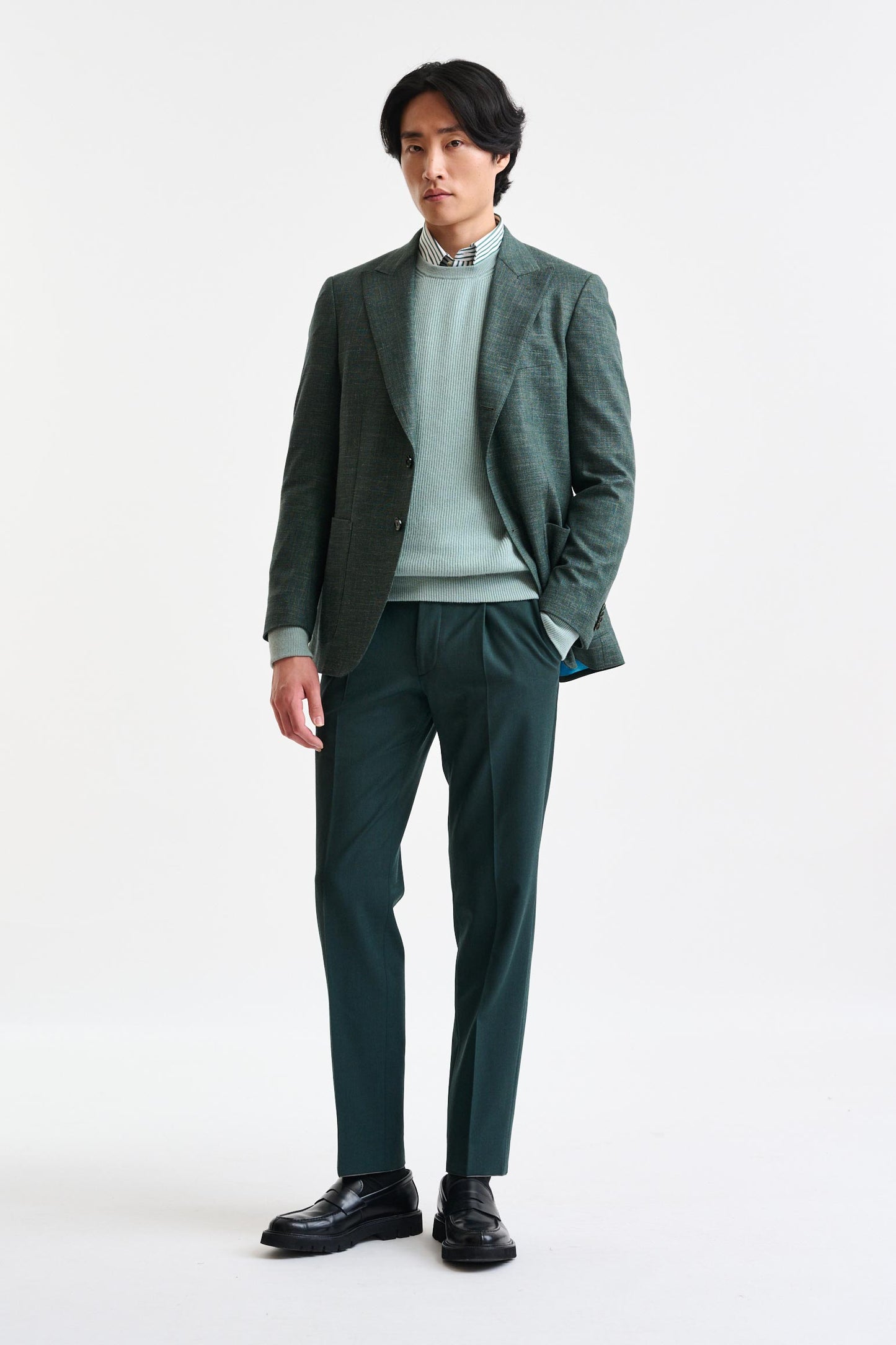 Medium Green Wool & Linen Super 100's Soho Jacket Trend - Image 2