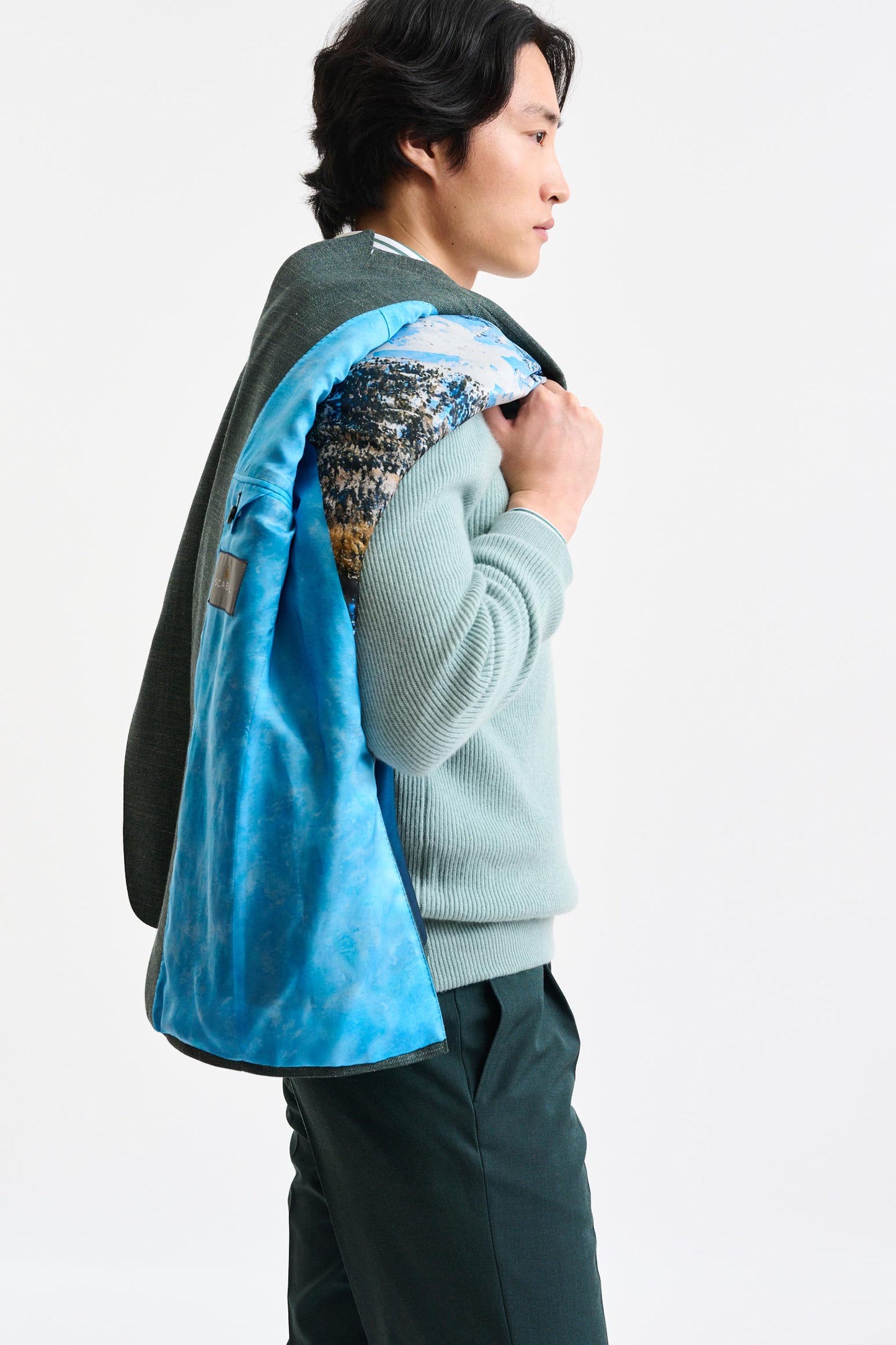 Medium Green Wool & Linen Super 100's Soho Jacket Trend - Image 3