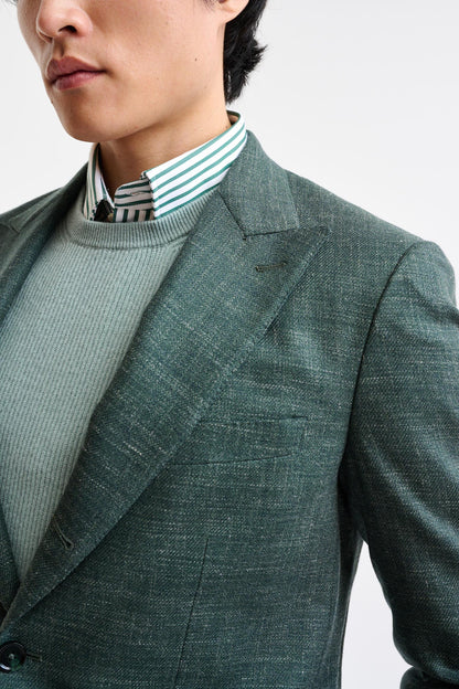Medium Green Wool & Linen Super 100's Soho Jacket Trend - Image 4