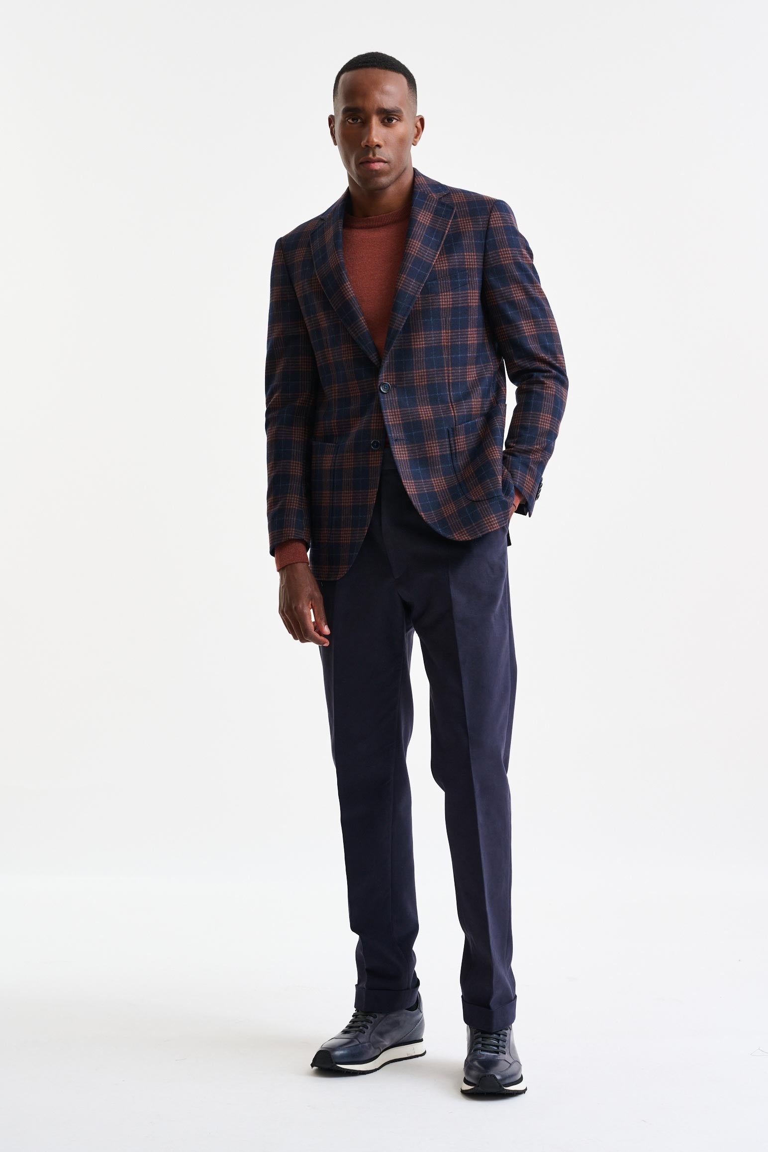 Dark Blue Check Wool & Cashmere Soho Jacket Autumn Leaves - Image 2