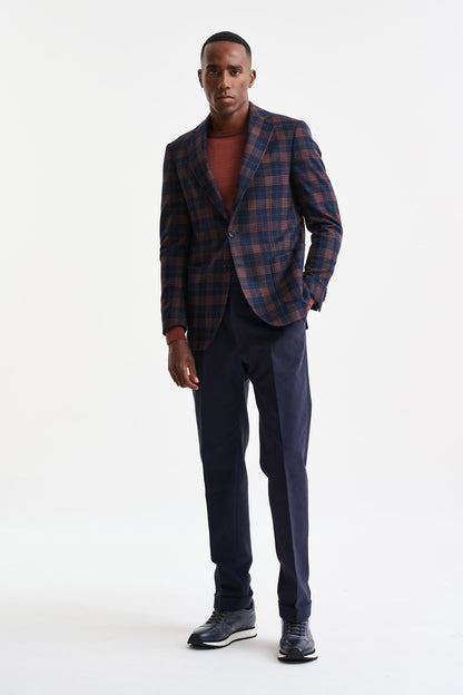 Dark Blue Check Wool & Cashmere Soho Jacket Autumn Leaves - Image 2