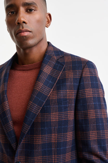Dark Blue Check Wool & Cashmere Soho Jacket Autumn Leaves - Image 3