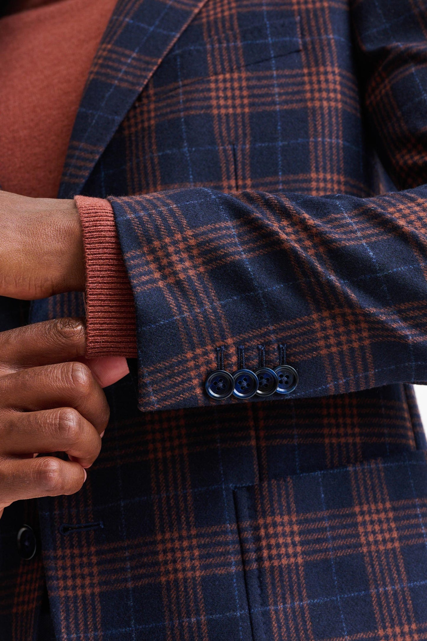Dark Blue Check Wool & Cashmere Soho Jacket Autumn Leaves - Image 4