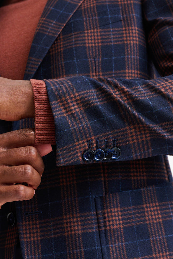 Dark Blue Check Wool & Cashmere Soho Jacket Autumn Leaves - Image 4