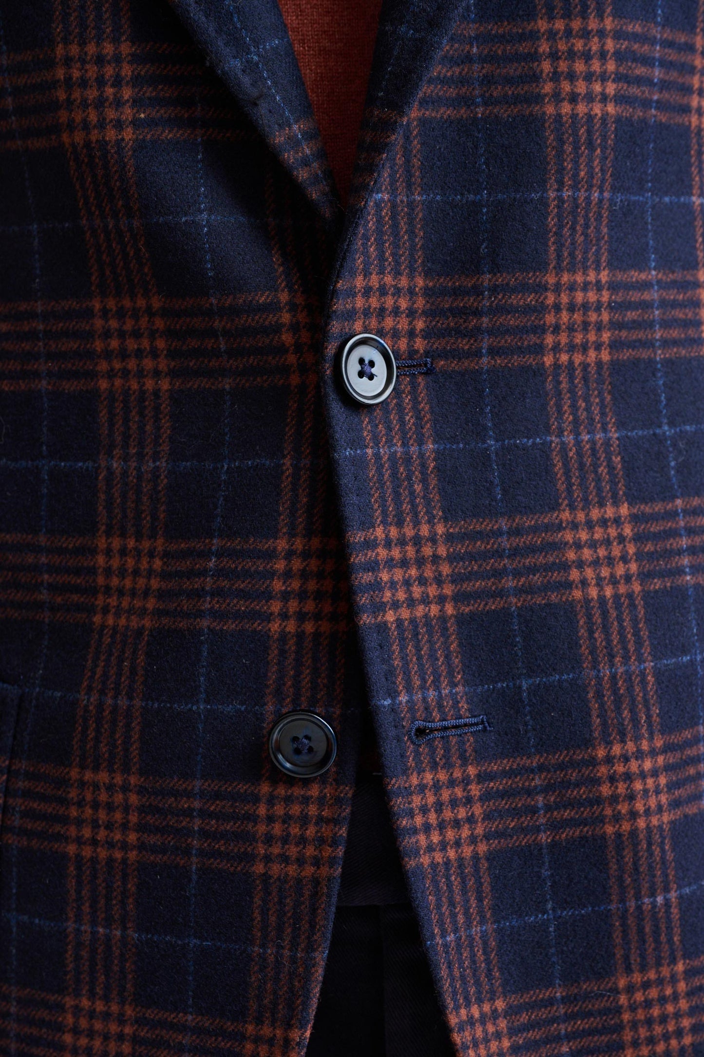 Dark Blue Check Wool & Cashmere Soho Jacket Autumn Leaves - Image 5