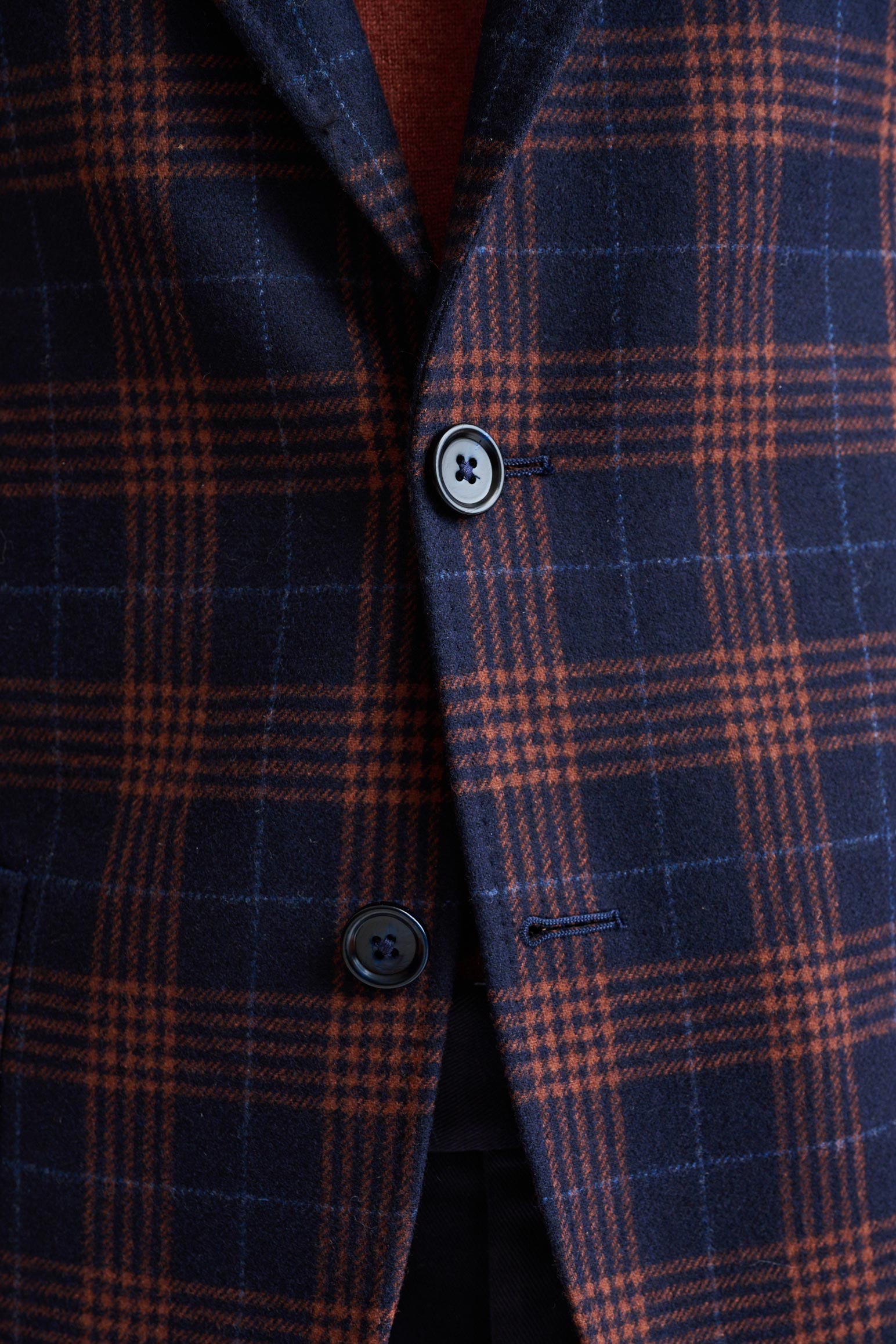 Dark Blue Check Wool & Cashmere Soho Jacket Autumn Leaves - Image 5