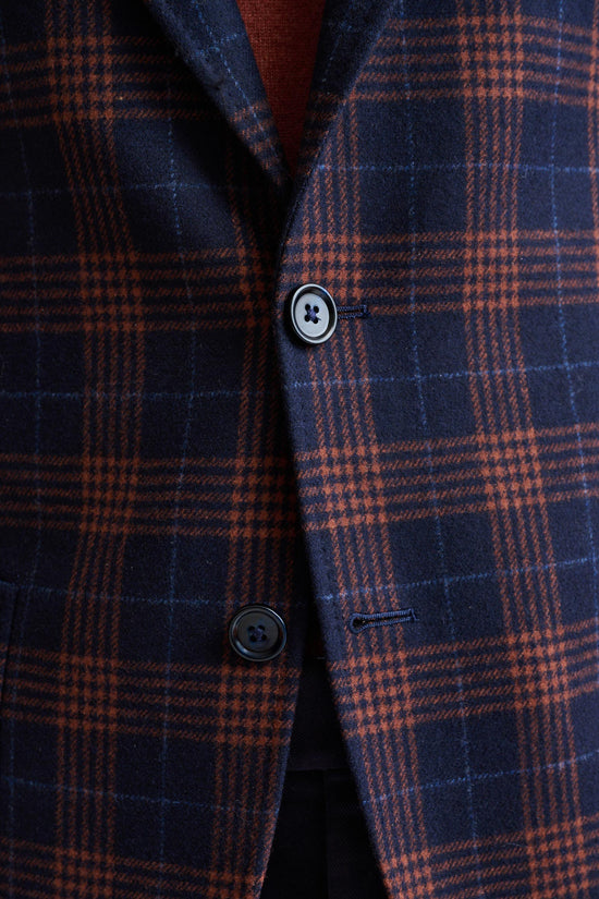 Dark Blue Check Wool & Cashmere Soho Jacket Autumn Leaves - Image 5
