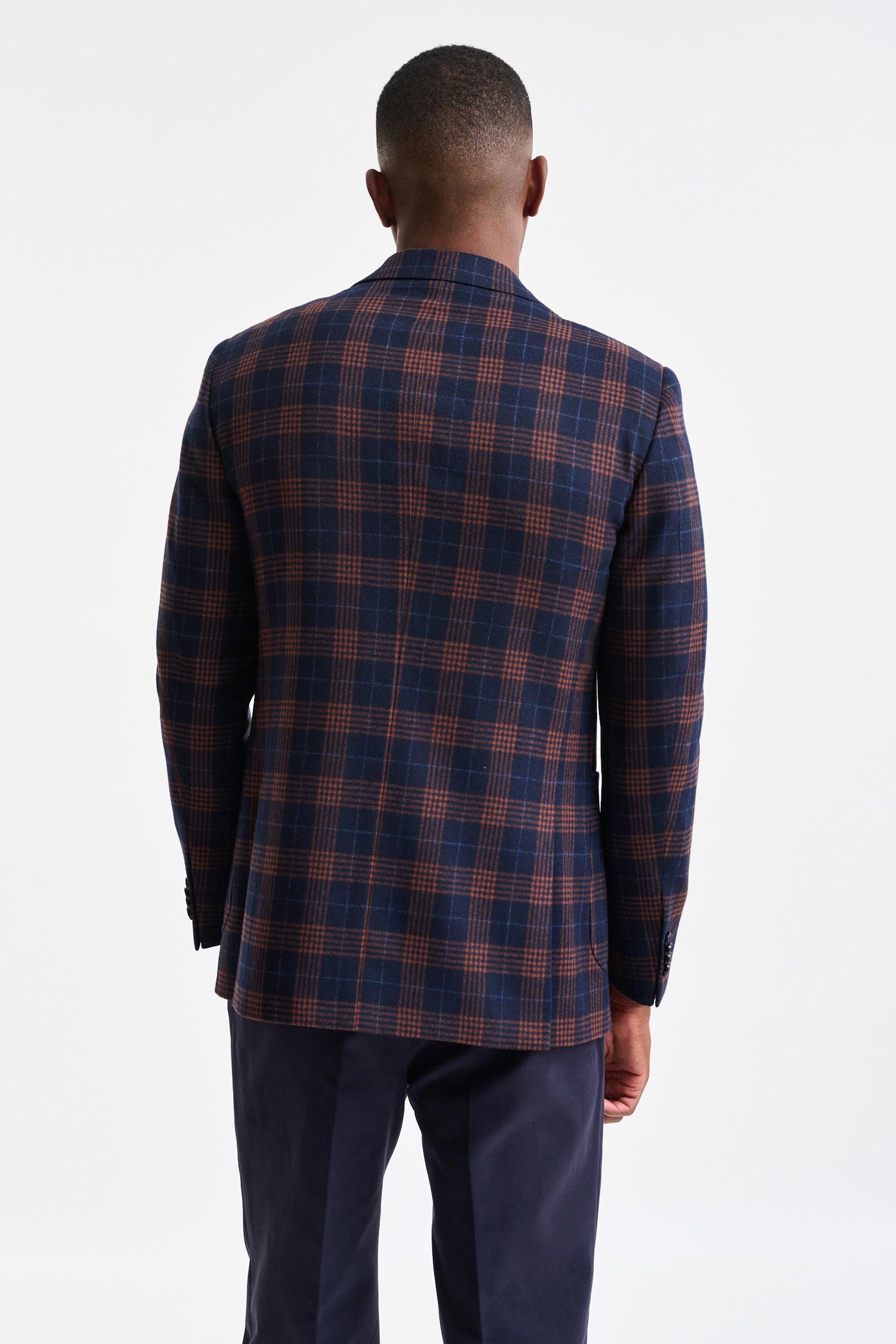 Dark Blue Check Wool & Cashmere Soho Jacket Autumn Leaves - Image 7