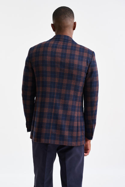 Dark Blue Check Wool & Cashmere Soho Jacket Autumn Leaves - Image 7
