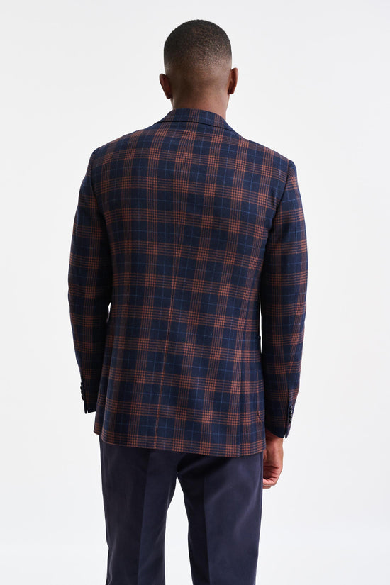 Dark Blue Check Wool & Cashmere Soho Jacket Autumn Leaves - Image 7